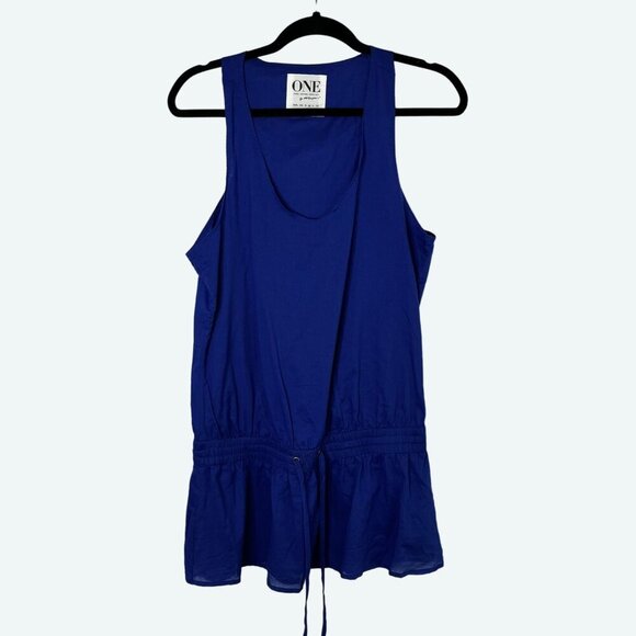 One X One Teaspoon Sleeveless Cinch Waist Tunic 100% Cotton Blue‎ Size Medium - Picture 1 of 9